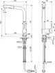 Küchenarmatur von Ideal Standard mit einem hohen Auslauf, ausziehbarem Handbrausekopf und einem schwenkbaren Design. Technische Zeichnung mit Details zu Maßen und Anschluss.